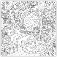 ColorNest cozy room coloring preview